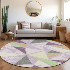 Homeroots 3' Stylish Geometric Artichoke Green And Aqua Washable Area Rug For Indoor And Outdoor Spaces 8' Round Polyester 600380