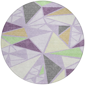 Homeroots 3' Stylish Geometric Artichoke Green And Aqua Washable Area Rug For Indoor And Outdoor Spaces 8' Round Polyester 600380