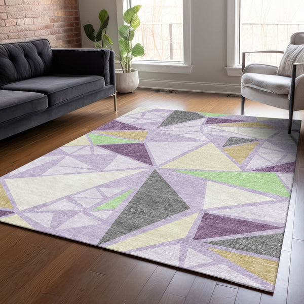 Homeroots 3' Stylish Geometric Artichoke Green And Aqua Washable Area Rug For Indoor And Outdoor Spaces 8' X 10' Polyester 600381