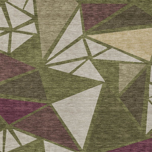 Homeroots 3' Stylish Geometric Artichoke Green And Aqua Washable Area Rug For Indoor And Outdoor Spaces 3' X 5' Polyester 600384