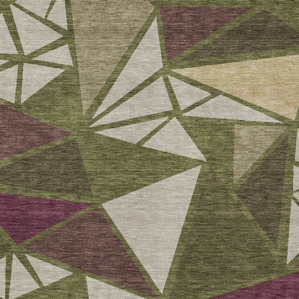 Homeroots 3' Stylish Geometric Artichoke Green And Aqua Washable Area Rug For Indoor And Outdoor Spaces 3' X 5' Polyester 600384