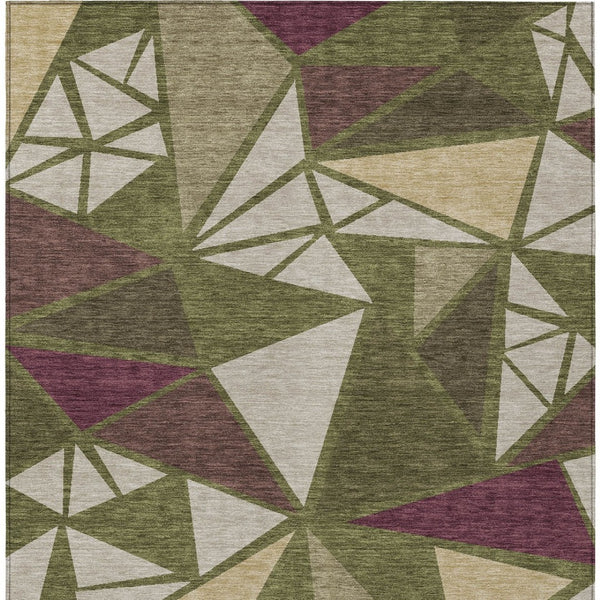 Homeroots 3' Stylish Geometric Artichoke Green And Aqua Washable Area Rug For Indoor And Outdoor Spaces 5' X 8' Polyester 600385