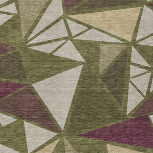 Homeroots 3' Stylish Geometric Artichoke Green And Aqua Washable Area Rug For Indoor And Outdoor Spaces 5' X 8' Polyester 600385