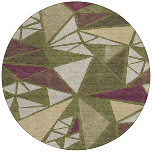 Homeroots 3' Stylish Geometric Artichoke Green And Aqua Washable Area Rug For Indoor And Outdoor Spaces 8' Round Polyester 600386
