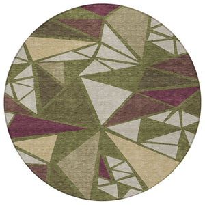 Homeroots 3' Stylish Geometric Artichoke Green And Aqua Washable Area Rug For Indoor And Outdoor Spaces 8' Round Polyester 600386