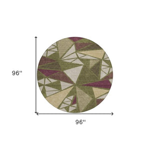 Homeroots 3' Stylish Geometric Artichoke Green And Aqua Washable Area Rug For Indoor And Outdoor Spaces 8' Round Polyester 600386