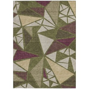Homeroots 3' Stylish Geometric Artichoke Green And Aqua Washable Area Rug For Indoor And Outdoor Spaces 9' X 12' Polyester 600388