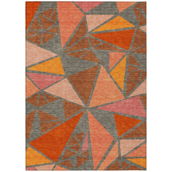 HomeRoots 5' Modern Geometric Rust Gray and Pink Area Rug - Washable, Durable, Indoor/Outdoor Style for High Traffic 5' X 8' 600391