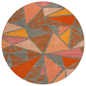 HomeRoots 5' Modern Geometric Rust Gray and Pink Area Rug - Washable, Durable, Indoor/Outdoor Style for High Traffic 8' Round 600392