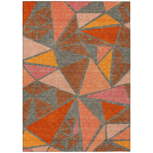 HomeRoots 5' Modern Geometric Rust Gray and Pink Area Rug - Washable, Durable, Indoor/Outdoor Style for High Traffic 8' X 10' 600393