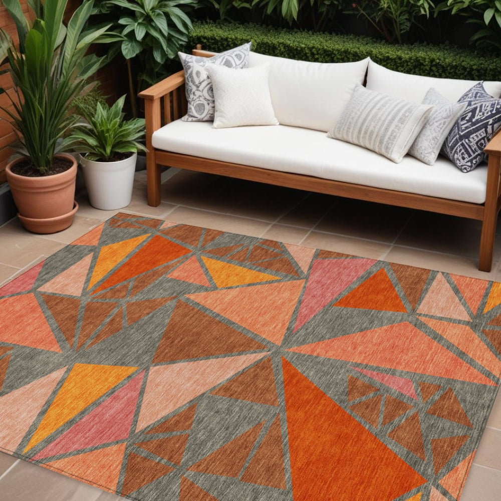 HomeRoots 9' X 12' Stylish Washable Geometric Area Rug in Rust, Gray & Pink - Perfect for Indoor & Outdoor Use! 600394