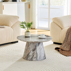 English Elm Grey Wood Grain Round Coffee Table Low Profile Mdf Living Room Accent Piece W2920P404129