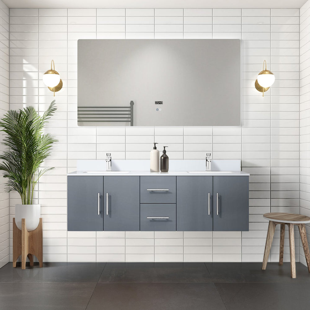 English Elm Dark Grey Double Bath Vanity 60 in W x 22 in D with White Quartz Top, Soft-Close Drawers & Faucet Set B2731P258668