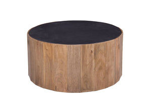 Basset Mirror Adrienne Cocktail Table - Modern Mango Wood With Scalloped Design & Sandblasted Black Marble Top Brown Wood 6004-120b-t