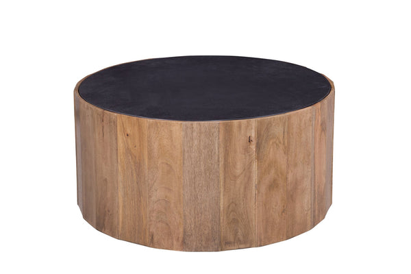 Basset Mirror Adrienne Cocktail Table - Modern Mango Wood With Scalloped Design & Sandblasted Black Marble Top Brown Wood 6004-120b-t