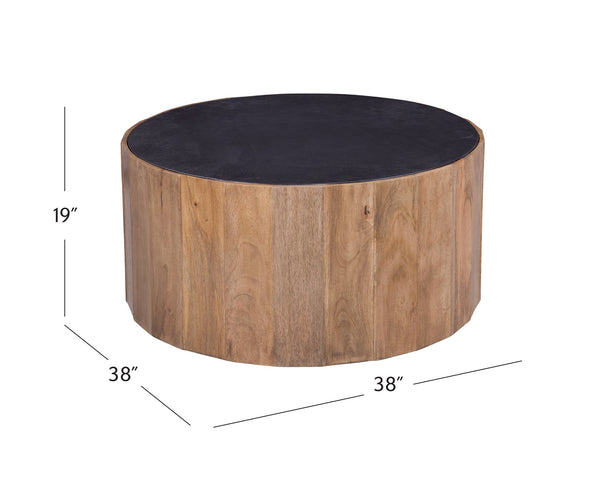 Basset Mirror Adrienne Cocktail Table - Modern Mango Wood With Scalloped Design & Sandblasted Black Marble Top Brown Wood 6004-120b-t