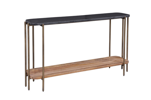 Basset Mirror Adrienne Console Table - Modern Design With Sandblasted Black Marble Top & Antique Brass Frame Elegance Brown Mango Wood,Marble,Iron 6004-400b-t