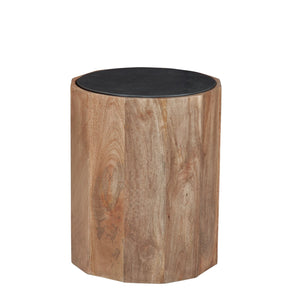 Basset Mirror Adrienne End Table With Scalloped Design & Black Marble Top - Stylish, Functional, And Mobile! Brown Mango Wood,Marble 6004-lr-220