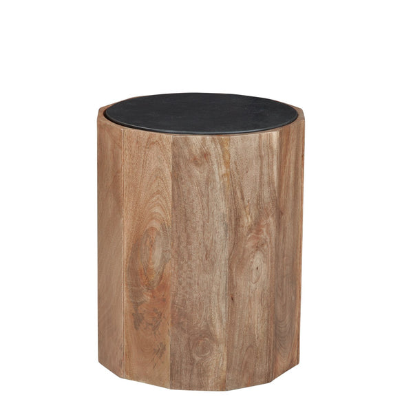 Basset Mirror Adrienne End Table With Scalloped Design & Black Marble Top - Stylish, Functional, And Mobile! Brown Mango Wood,Marble 6004-lr-220