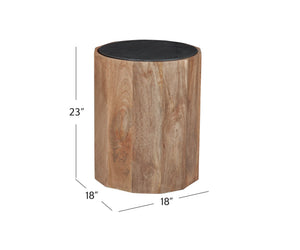 Basset Mirror Adrienne End Table With Scalloped Design & Black Marble Top - Stylish, Functional, And Mobile! Brown Mango Wood,Marble 6004-lr-220