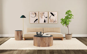 Basset Mirror Adrienne End Table With Scalloped Design & Black Marble Top - Stylish, Functional, And Mobile! Brown Mango Wood,Marble 6004-lr-220