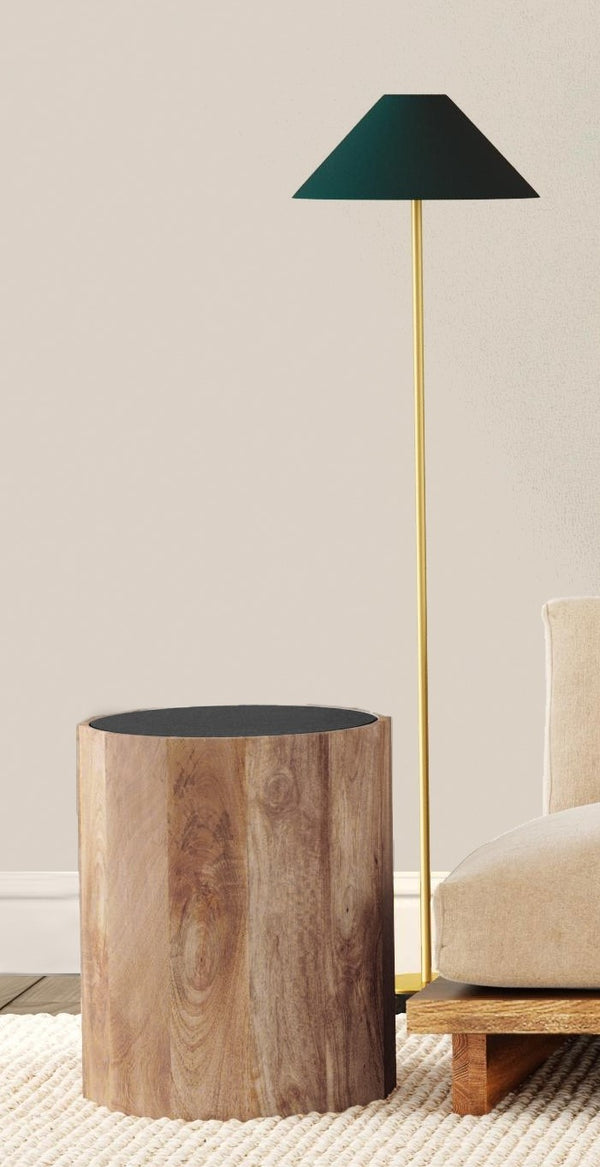 Basset Mirror Adrienne End Table With Scalloped Design & Black Marble Top - Stylish, Functional, And Mobile! Brown Mango Wood,Marble 6004-lr-220
