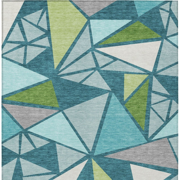 Homeroots 3' Stylish Geometric Artichoke Green And Aqua Washable Area Rug For Indoor And Outdoor Spaces 9' X 12' Polyester 600400