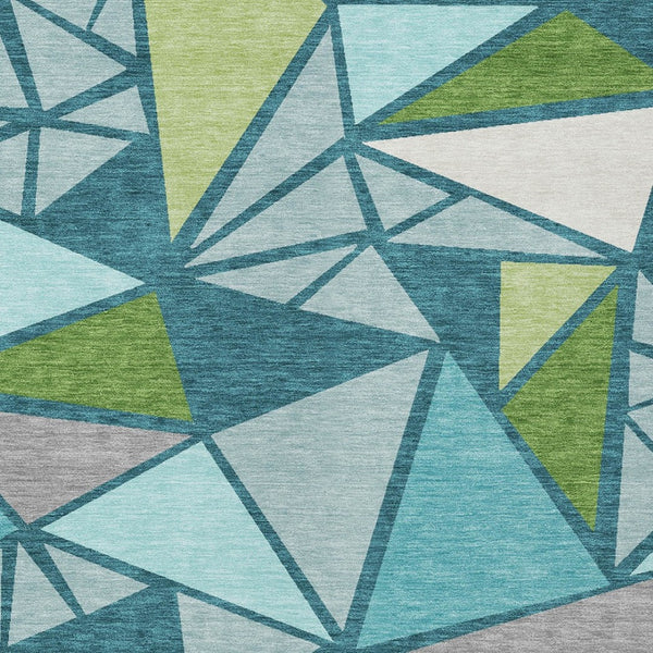 Homeroots 3' Stylish Geometric Artichoke Green And Aqua Washable Area Rug For Indoor And Outdoor Spaces 9' X 12' Polyester 600400