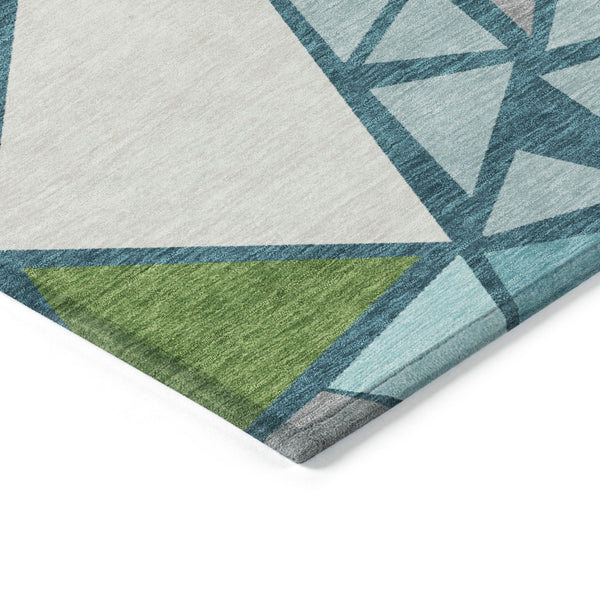 Homeroots 3' Stylish Geometric Artichoke Green And Aqua Washable Area Rug For Indoor And Outdoor Spaces 10' X 14' Polyester 600401