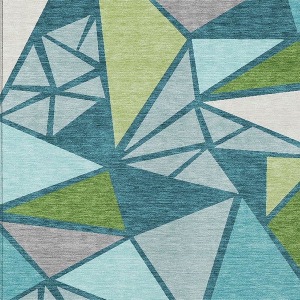Homeroots 3' Stylish Geometric Artichoke Green And Aqua Washable Area Rug For Indoor And Outdoor Spaces 10' X 14' Polyester 600401