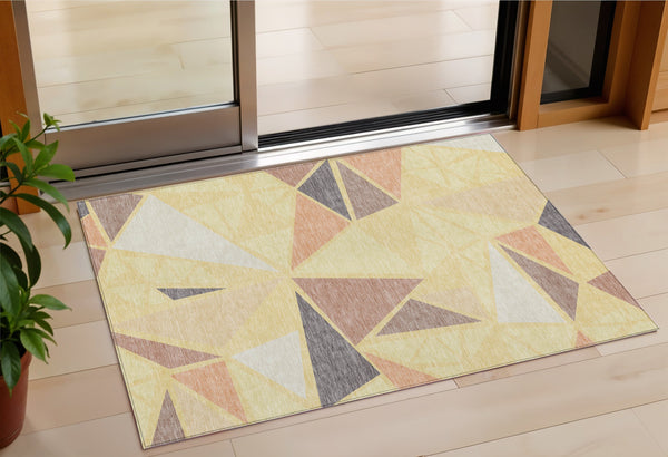 Homeroots 3' Stylish Geometric Artichoke Green And Aqua Washable Area Rug For Indoor And Outdoor Spaces 3' X 5' Polyester 600402