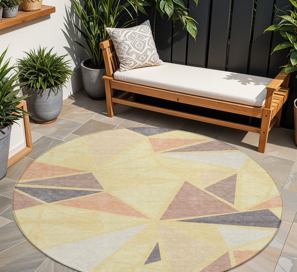 Homeroots 3' Stylish Geometric Artichoke Green And Aqua Washable Area Rug For Indoor And Outdoor Spaces 8' Round Polyester 600404