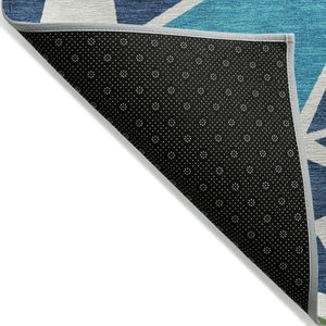 Homeroots 3' Stylish Geometric Artichoke Green And Aqua Washable Area Rug For Indoor And Outdoor Spaces 3' X 5' Polyester 600408