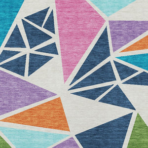 Homeroots 3' Stylish Geometric Artichoke Green And Aqua Washable Area Rug For Indoor And Outdoor Spaces 9' X 12' Polyester 600412