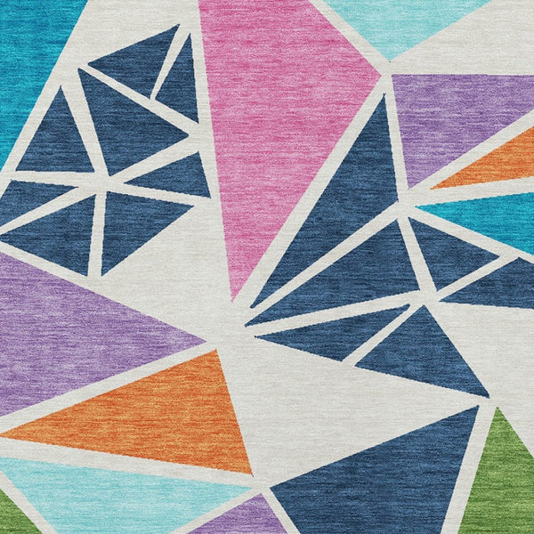 Homeroots 3' Stylish Geometric Artichoke Green And Aqua Washable Area Rug For Indoor And Outdoor Spaces 9' X 12' Polyester 600412