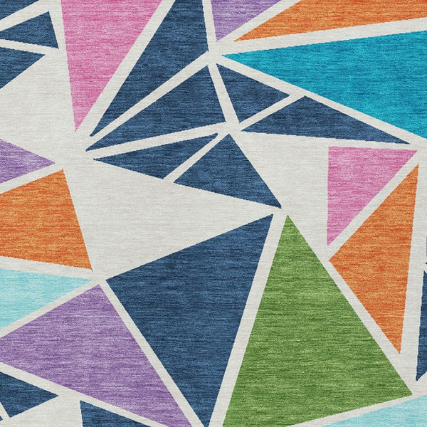 Homeroots 3' Stylish Geometric Artichoke Green And Aqua Washable Area Rug For Indoor And Outdoor Spaces 10' X 14' Polyester 600413