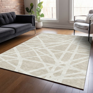 Homeroots 3' Stylish Beige And Ivory Geometric Washable Area Rug For Indoor And Outdoor Spaces - Durable Design 3' X 5' Polyester 600414