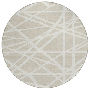 HomeRoots 5' Contemporary Beige and Ivory Geometric Area Rug - Durable, Washable for Indoor and Outdoor Spaces 8' Round 600416