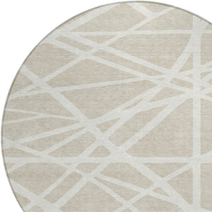 HomeRoots 5' Contemporary Beige and Ivory Geometric Area Rug - Durable, Washable for Indoor and Outdoor Spaces 8' Round 600416
