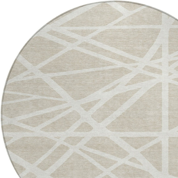 HomeRoots 5' Contemporary Beige and Ivory Geometric Area Rug - Durable, Washable for Indoor and Outdoor Spaces 8' Round 600416