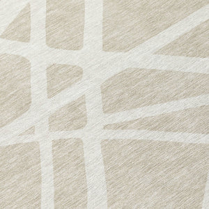 HomeRoots 5' Contemporary Beige and Ivory Geometric Area Rug - Durable, Washable for Indoor and Outdoor Spaces 8' Round 600416