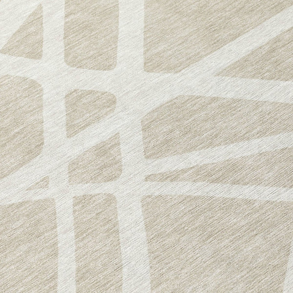 HomeRoots 5' Contemporary Beige and Ivory Geometric Area Rug - Durable, Washable for Indoor and Outdoor Spaces 8' Round 600416