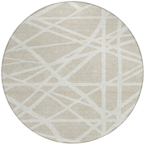 HomeRoots 5' Contemporary Beige and Ivory Geometric Area Rug - Durable, Washable for Indoor and Outdoor Spaces 8' Round 600416