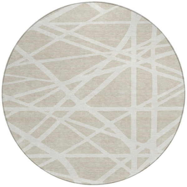 HomeRoots 5' Contemporary Beige and Ivory Geometric Area Rug - Durable, Washable for Indoor and Outdoor Spaces 8' Round 600416