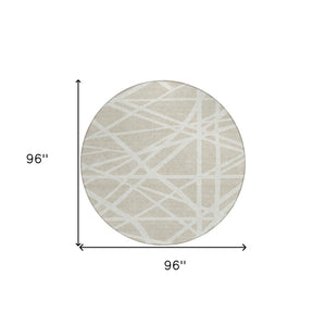 HomeRoots 5' Contemporary Beige and Ivory Geometric Area Rug - Durable, Washable for Indoor and Outdoor Spaces 8' Round 600416