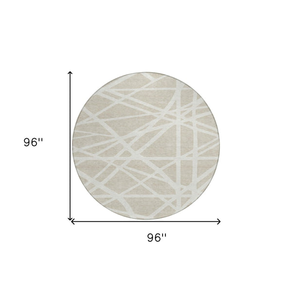 HomeRoots 5' Contemporary Beige and Ivory Geometric Area Rug - Durable, Washable for Indoor and Outdoor Spaces 8' Round 600416