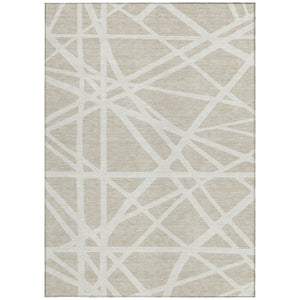 Homeroots 3' Stylish Beige And Ivory Geometric Washable Area Rug For Indoor And Outdoor Spaces - Durable Design 8' X 10' Polyester 600417