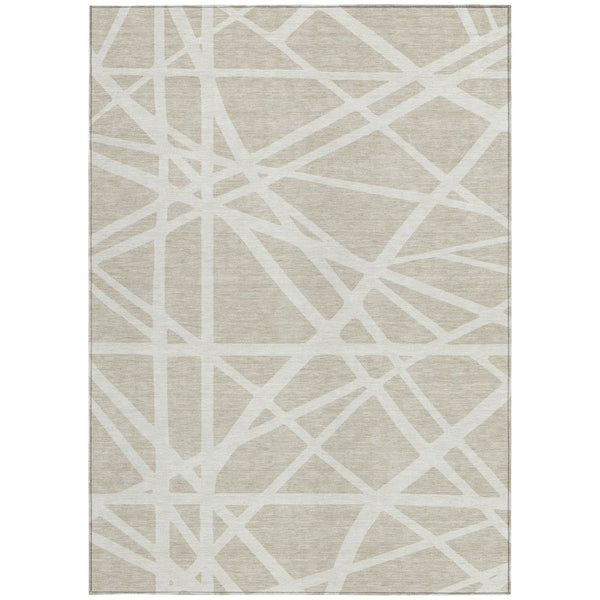 Homeroots 3' Stylish Beige And Ivory Geometric Washable Area Rug For Indoor And Outdoor Spaces - Durable Design 8' X 10' Polyester 600417