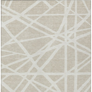 Homeroots 3' Stylish Beige And Ivory Geometric Washable Area Rug For Indoor And Outdoor Spaces - Durable Design 9' X 12' Polyester 600418