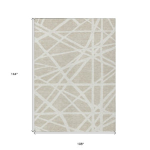 Homeroots 3' Stylish Beige And Ivory Geometric Washable Area Rug For Indoor And Outdoor Spaces - Durable Design 9' X 12' Polyester 600418